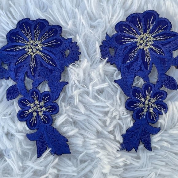 Blue Patch Iron On Embroidery Clothes Patches for Craft Jacket Jeans Set of 2 - Picture 7 of 8